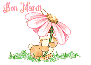 Gif animé Bon mardi lapin et fleur rose